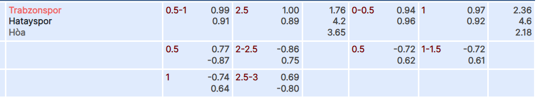 Tỷ lệ kèo Trabzonspor vs Hatayspor